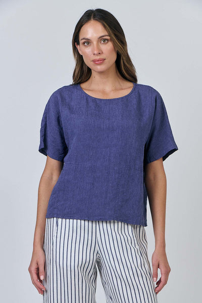 Naturals by O&J - Linen Minimilstic Top-Blueberry