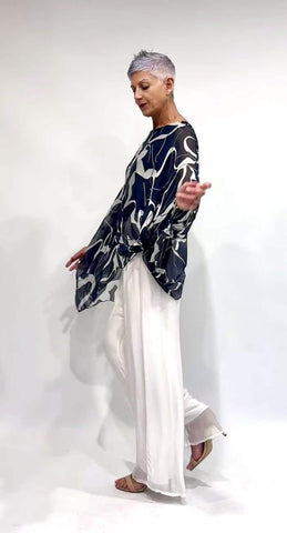 La Strada - Kaftan Top - Navy/Beige Print