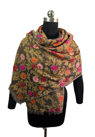 United Fashion - Embroidered Wool Shawl - Taupe*