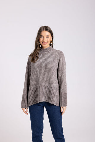 Two T's - Rib Mock Neck Knit - Mocca