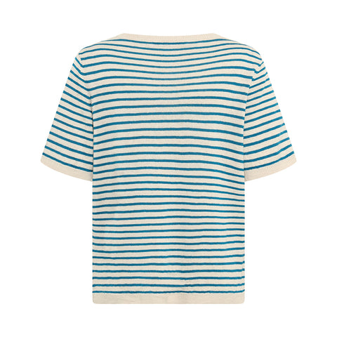 Mansted - Stella Linen/Hemp Stripe Top – Turquoise