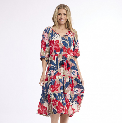 Orientique - Tiered Puff Sleeves Dress - Cavailon