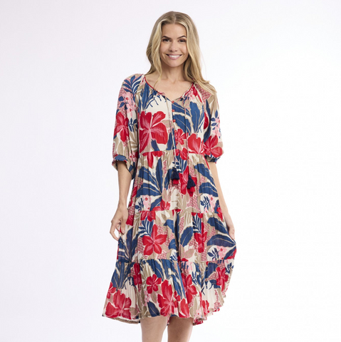 Orientique - Tiered Puff Sleeves Dress - Cavailon