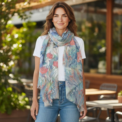 Zura - 100% Australian Merino Fine Wool Scarf-Floral