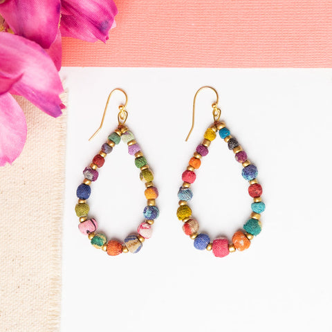 WorldFinds - Kantha Tapered Teardrop Hoops