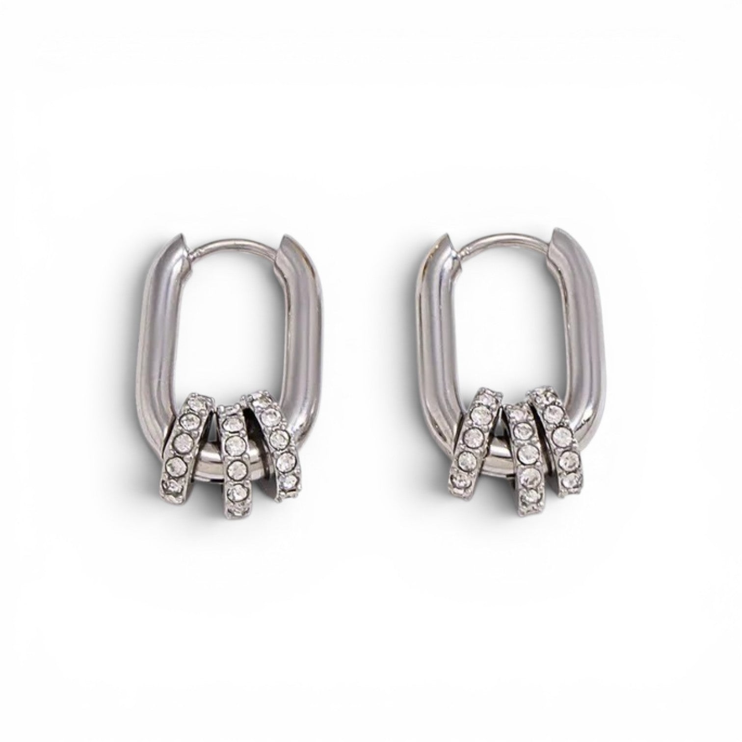 MCLuxe - Solène White Tone Convertible Crystal Huggie Earrings