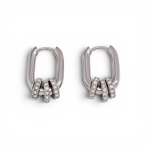 MCLuxe - Solène White Tone Convertible Crystal Huggie Earrings