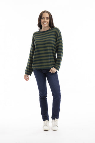 Orientique - Stripe Knit Top - Pine/Olive