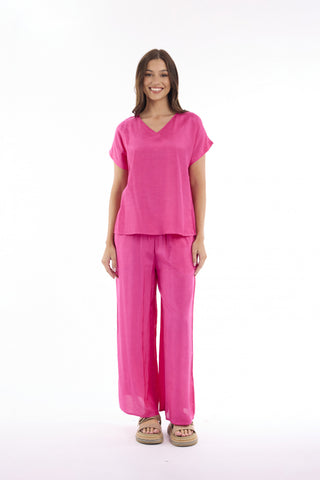 Escape by OQ - Lux V Neck Top - Fushcia
