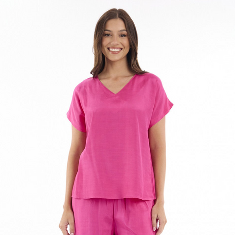 Escape by OQ - Lux V Neck Top - Fushcia