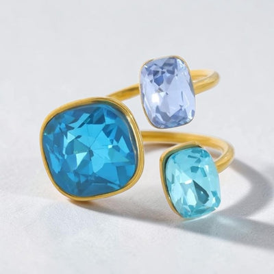 MCLuxe - Azure Trio 18K Gold Plated Gemstone Statement Ring