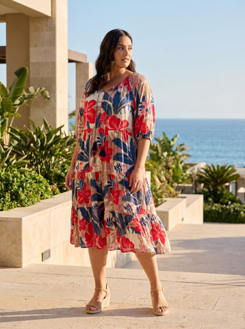 Orientique - Tiered Puff Sleeves Dress - Cavailon