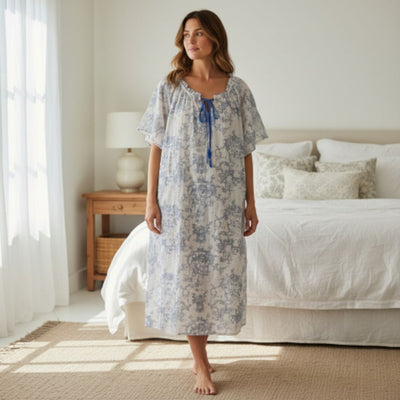 May Twenty - Printed Cotton Nightie - French Toile - Blue