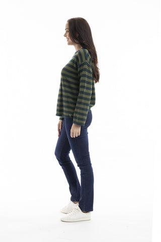 Orientique - Stripe Knit Top - Pine/Olive
