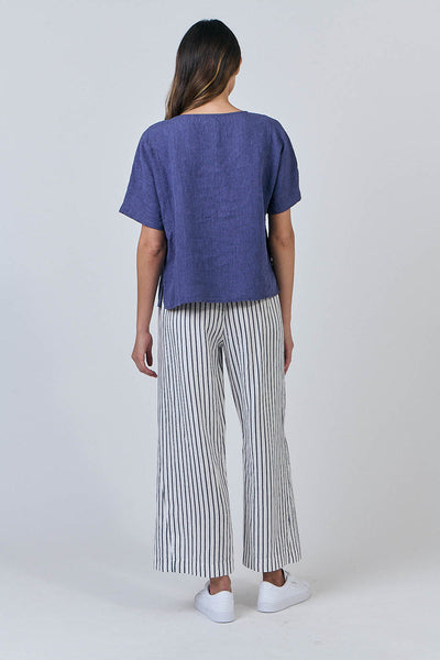 Naturals by O&J - Wide Leg Linen Pant-Blueberry Stripe