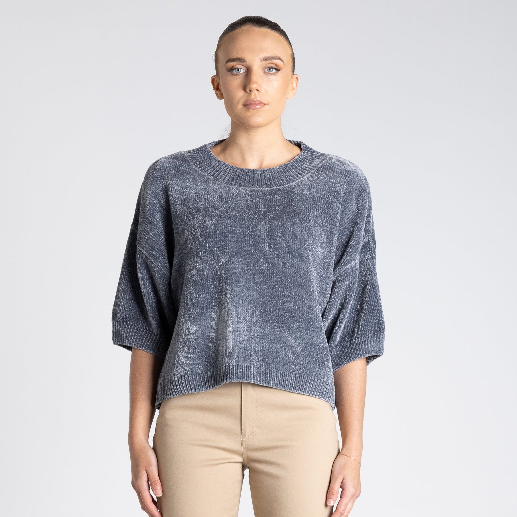 Two T's - Chenille Knit Top - Steel