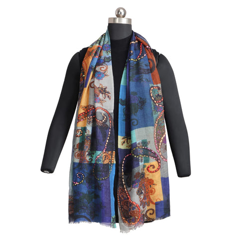 United - 100% Australian Merino Wool Embroidered Print Scarf - Paisley