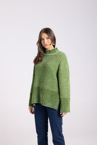 Two T's - Rib Mock Neck Knit - Kiwi Green