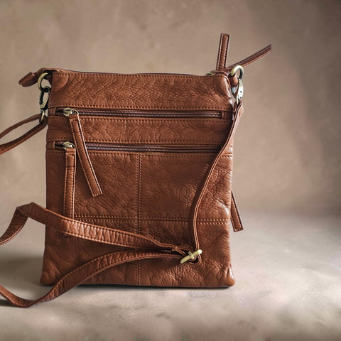 Melange - Harper - Vegan Multi Zip Crossbody Bag - Tan