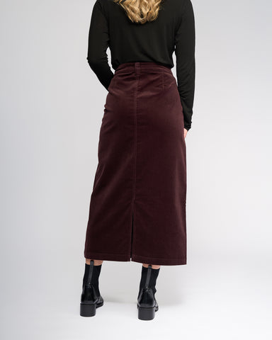 Vassalli - Lane Midi Length Cord Skirt - Merlot