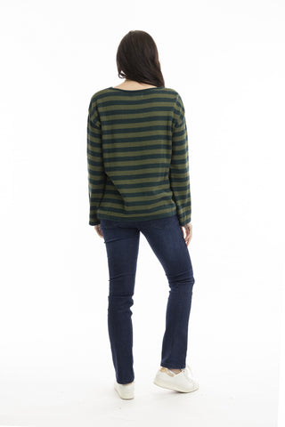 Orientique - Stripe Knit Top - Pine/Olive