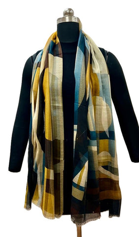 United - Wool/ Silk Print Scarf - Geometric*