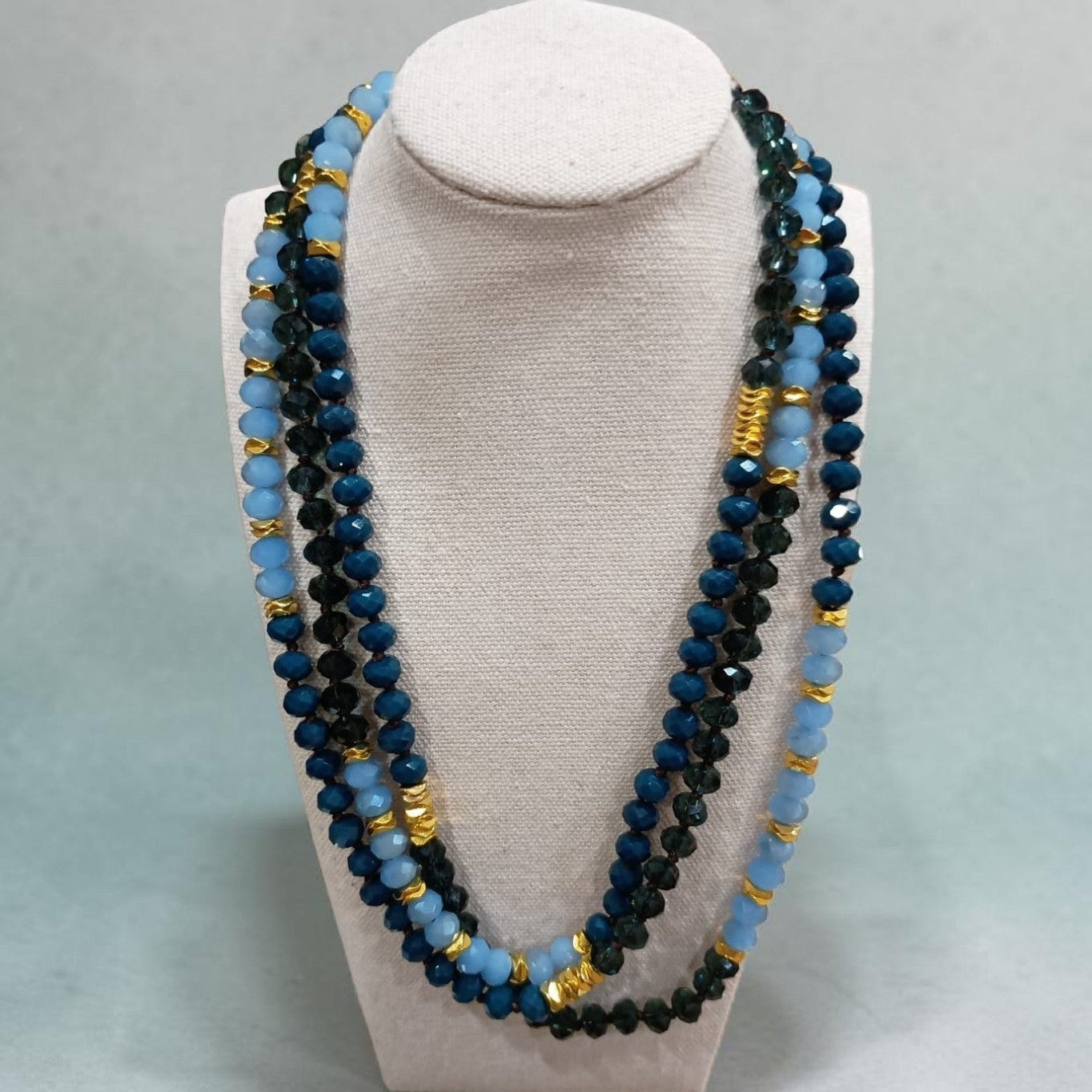 MCLuxe - Hand knotted Glass Bead Necklace - Blue Tones