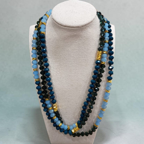 MCLuxe - Hand knotted Glass Bead Necklace - Blue Tones