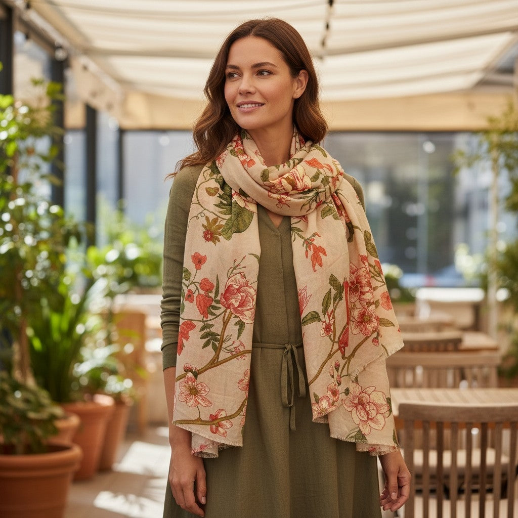 AUTN -  Floral Scarf - Beige - SC310133-02