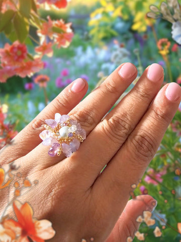 MCLuxe-Celeste Bloom - Cocktail Amethyst Crystal Flower Ring - JZ00485