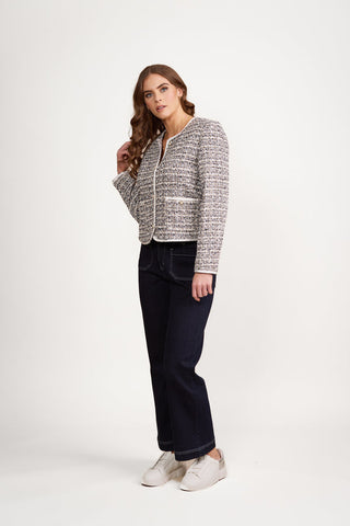 Vassalli - Collarless Short Jacket with Trim detail - Galaxy