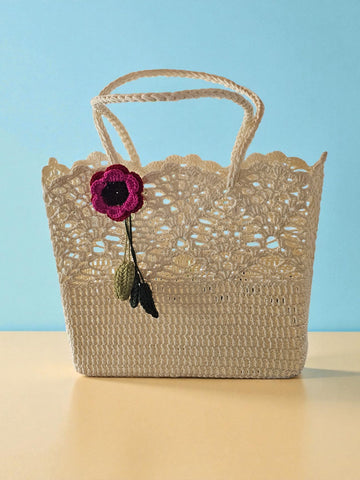 Melange Chic - Hampton Crochet Tote - Cream - 2 Sizes