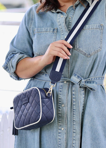 Liv & Milly - Sally Quilted Crossbody Bag - Navy/White