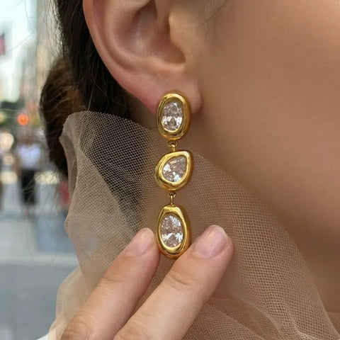 MCLuxe - Seraphine 18K Gold Plated Zircon Drop Earrings – Waterproof Stainless Steel