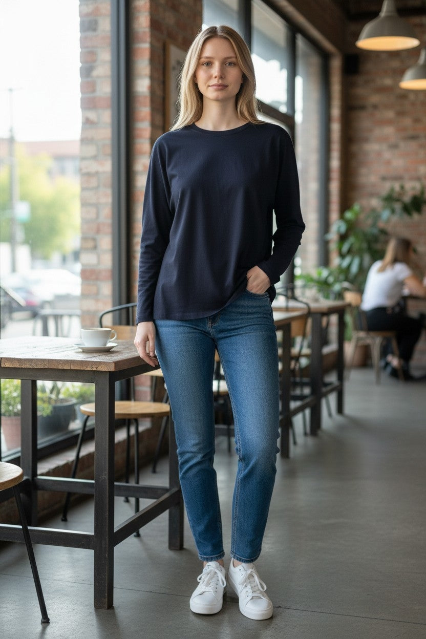 Two T's - Crew Neck Long Sleeve T-Shirt - Ink