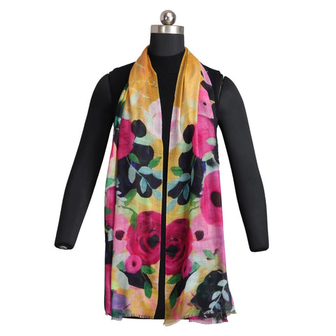 United - Australian Wool/Silk Print Scarf - Abstract Multicolor Floral