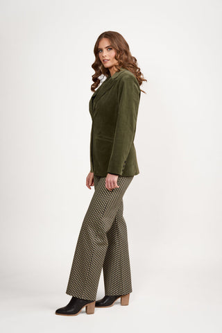 Vassalli - Shaped Lined Cord Blazer with Back Vent and Button Cuff Detail - Deep Sage