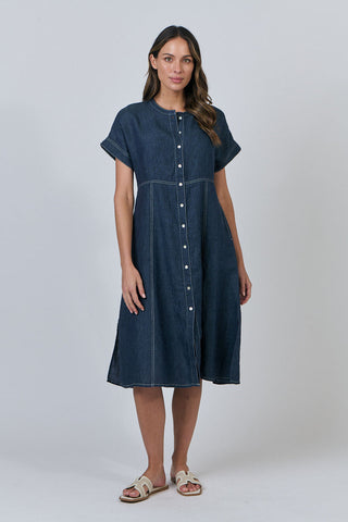 Naturals by O&J - Linen Short Sleeve Dress-Poseidon
