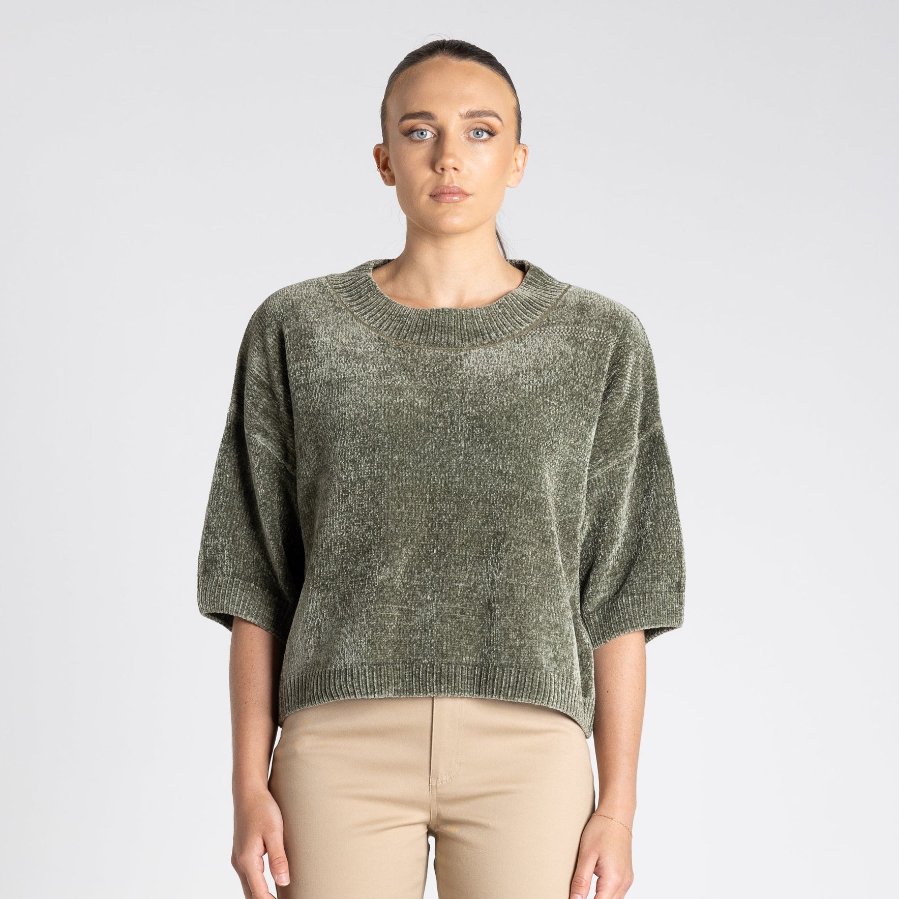 Two T's - Chenille Knit Top - Khaki