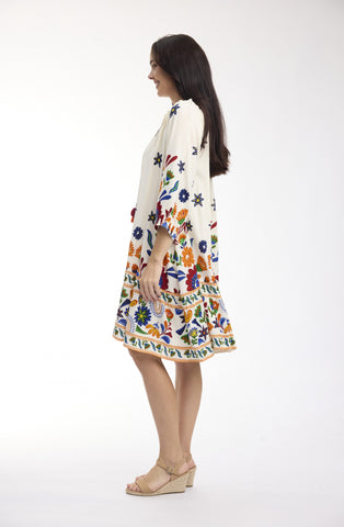 Orientique - 3/4 Sleeves Frill Neck Dress - Pellion