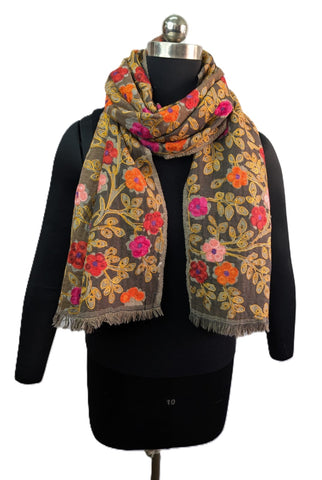 United Fashion - Embroidered Wool Shawl - Taupe*