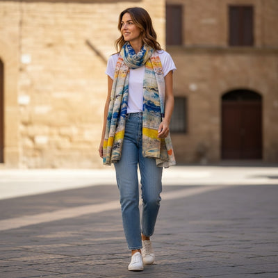 Melange - Wool and Silk Blend Luxury Scarf-Abstract Coastal