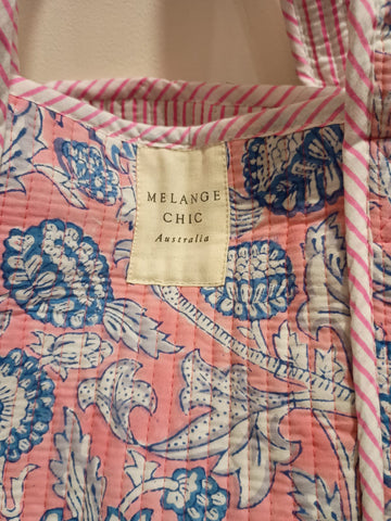 Melange - Handcrafted Floral Quilted Tote Bag – Rosy Pink & Denim Print