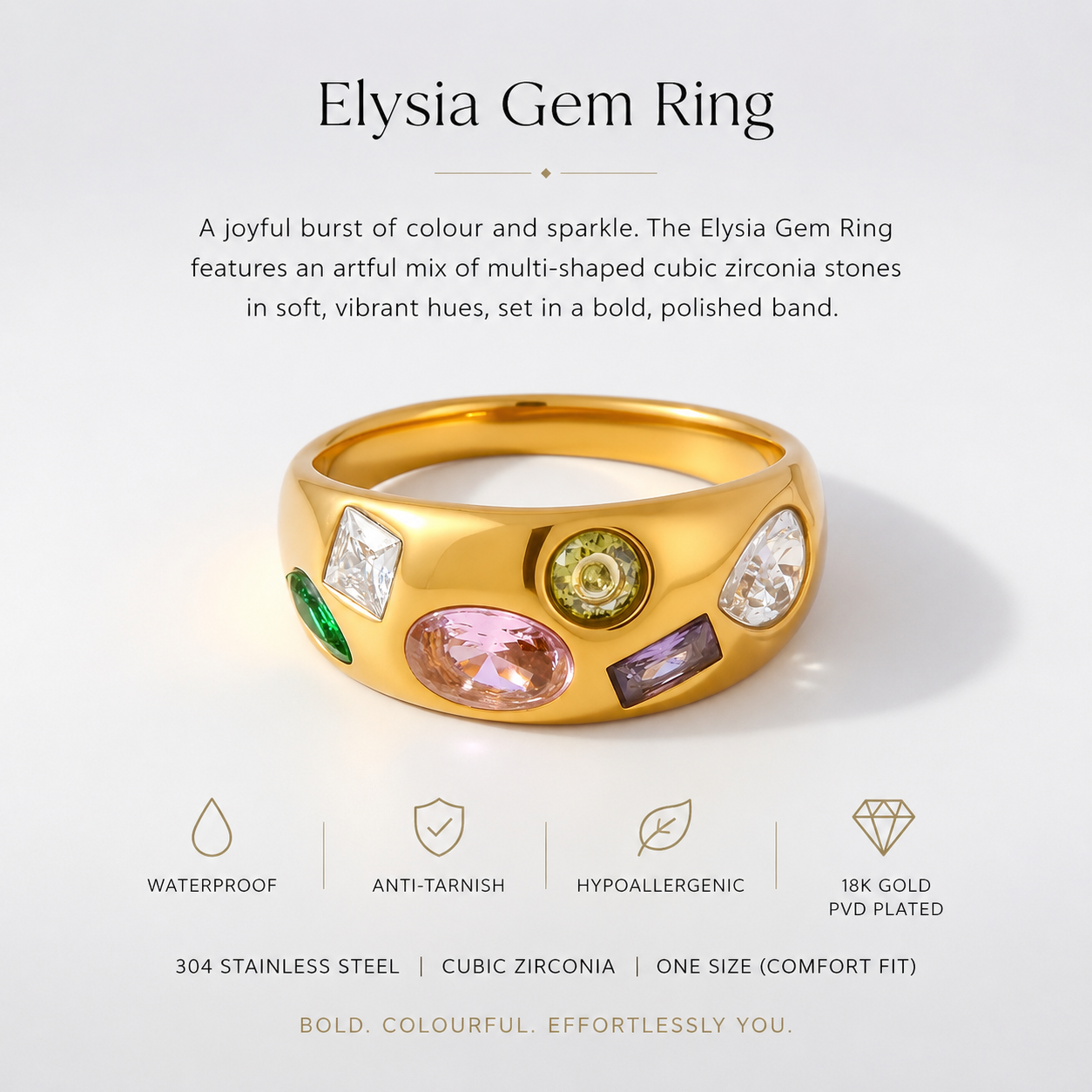 MCLuxe - Elysia Gold Plated Multistone Ring