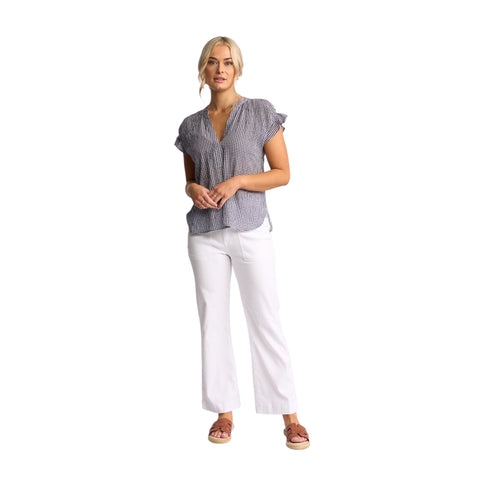 Vassalli - Evelyn Drop Shoulder Top - Ink Gingham