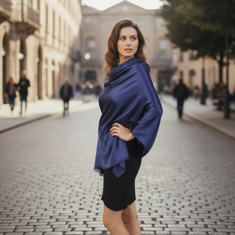 AUTN - Double Sided Paisley Border Wrap - Navy - P91322-8Nvy