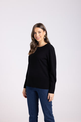 Two T's - Two T's Merino/Cotton Crew Neck Knit - Black