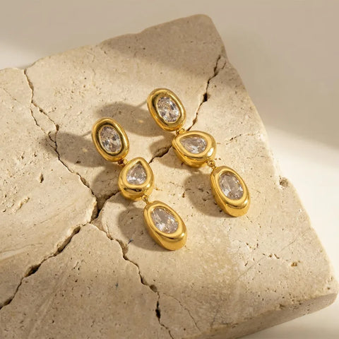 MCLuxe - Seraphine 18K Gold Plated Zircon Drop Earrings – Waterproof Stainless Steel