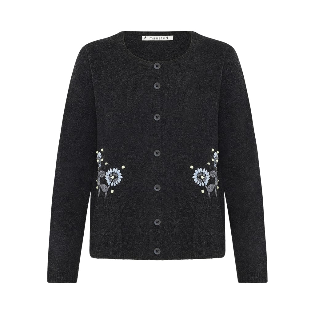 Mansted - Florence Lambswool Embroidered Cardigan - Dark Charcoal