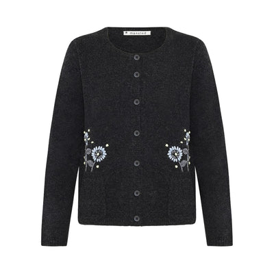 Mansted - Florence Lambswool Embroidered Cardigan - Dark Charcoal